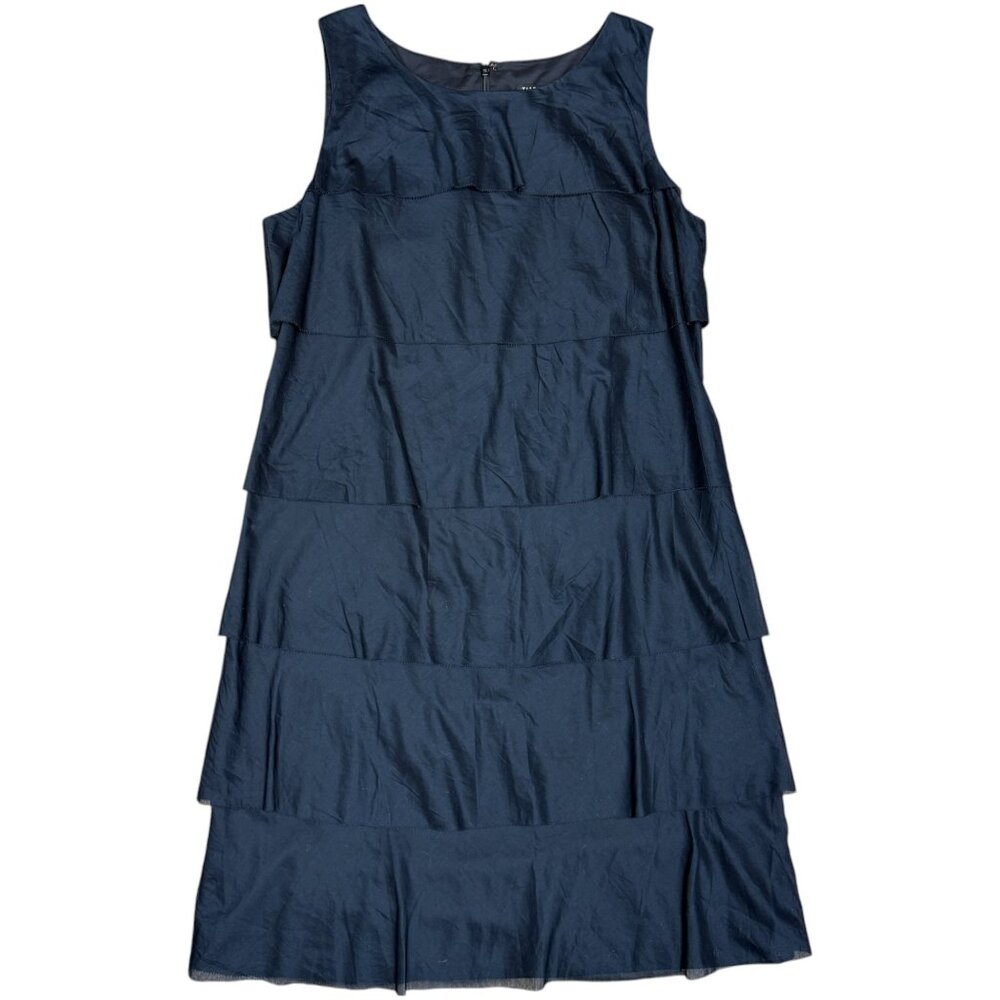 Women's TALBOTS Ruffle Tiered Double-Lined Sleeveless Cotton Dress Navy- Size 14